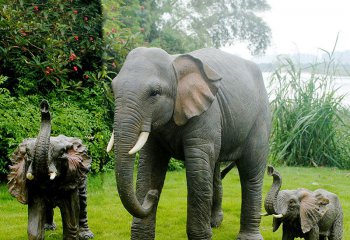 大象雕塑-公園草坪玻璃鋼大型仿真動物大象雕塑