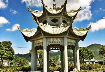 涼亭雕塑-園林景觀(guān)清波亭仿古青石鏤空涼亭