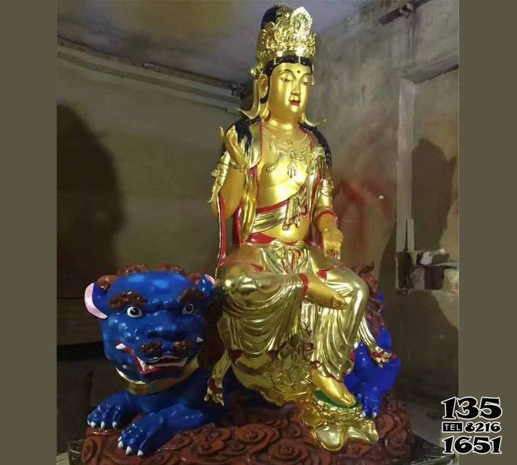 文殊普賢雕塑-寺廟玻璃鋼貼金文殊菩薩雕塑