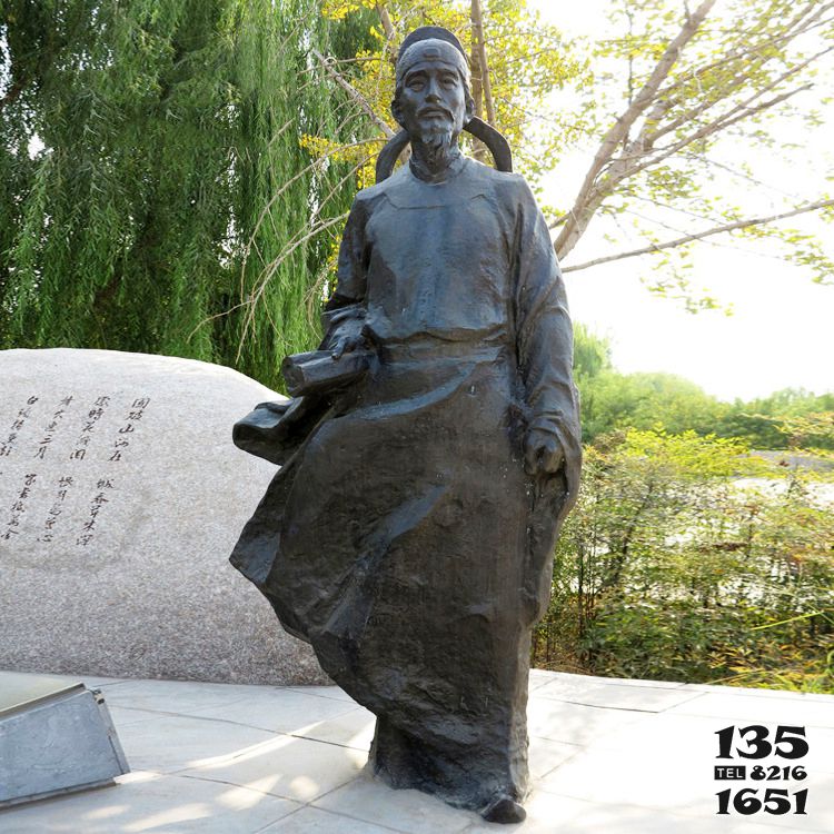 杜甫雕像 -公園園林歷史唐代詩(shī)人杜甫銅雕塑高清圖片