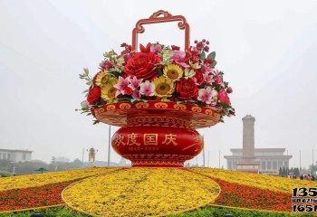 花籃雕塑-玻璃鋼彩繪花園廣場(chǎng)大型祝福祖國(guó)的大花籃雕塑