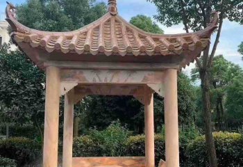 涼亭雕塑-公園休閑區(qū)擺放四角花崗巖座椅涼亭雕塑