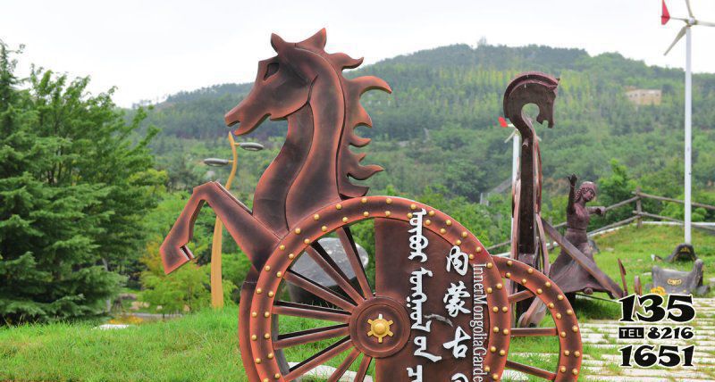 馬車雕塑-景區(qū)廣場公園抽象簡約紫銅馬車雕塑高清圖片