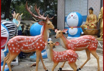 鹿雕塑-公園景區(qū)玻璃鋼彩繪創(chuàng)意一家三口鹿雕塑