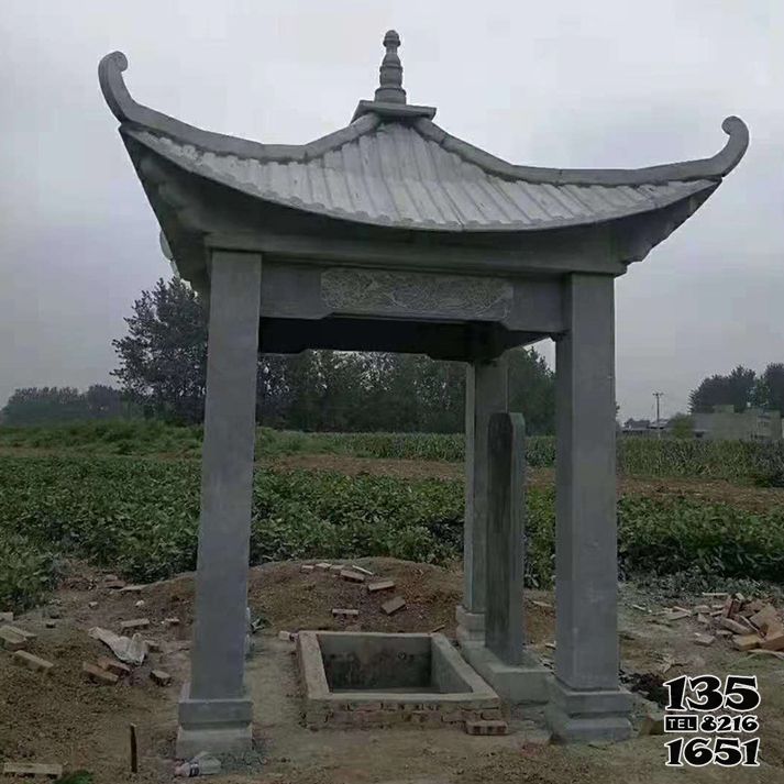 涼亭雕塑-村莊簡易青石仿古建筑涼亭雕塑高清圖片