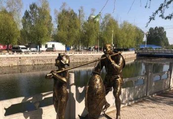 抬魚(yú)人物銅雕-抬魚(yú)人物銅雕，民俗抬魚(yú)人物銅雕